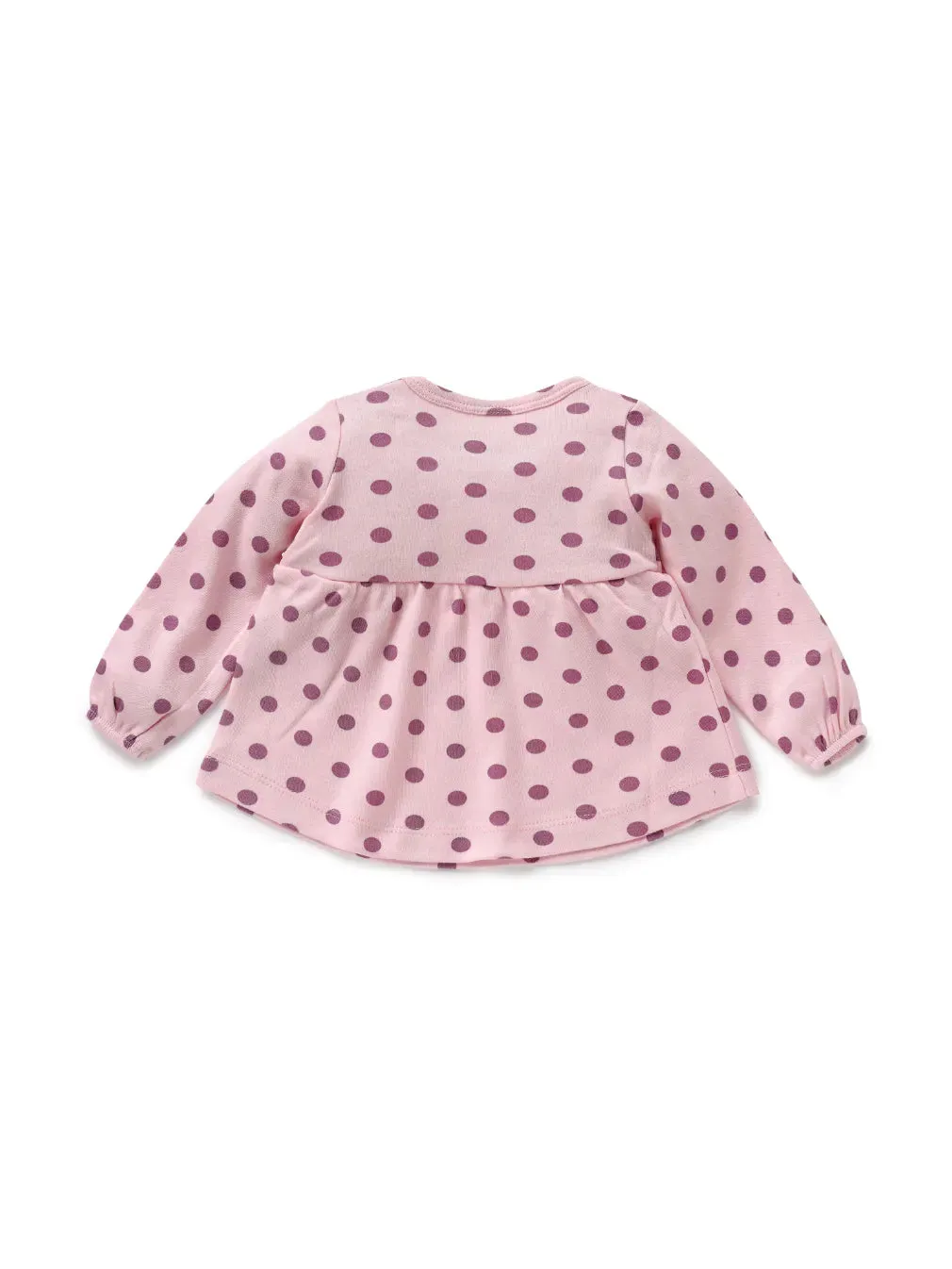 Full sleeve lavender dot pattern in pink frock for baby girls