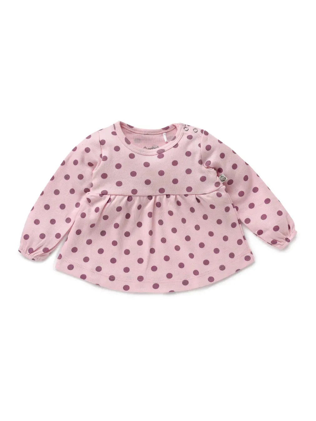 Full sleeve lavender dot pattern in pink frock for baby girls