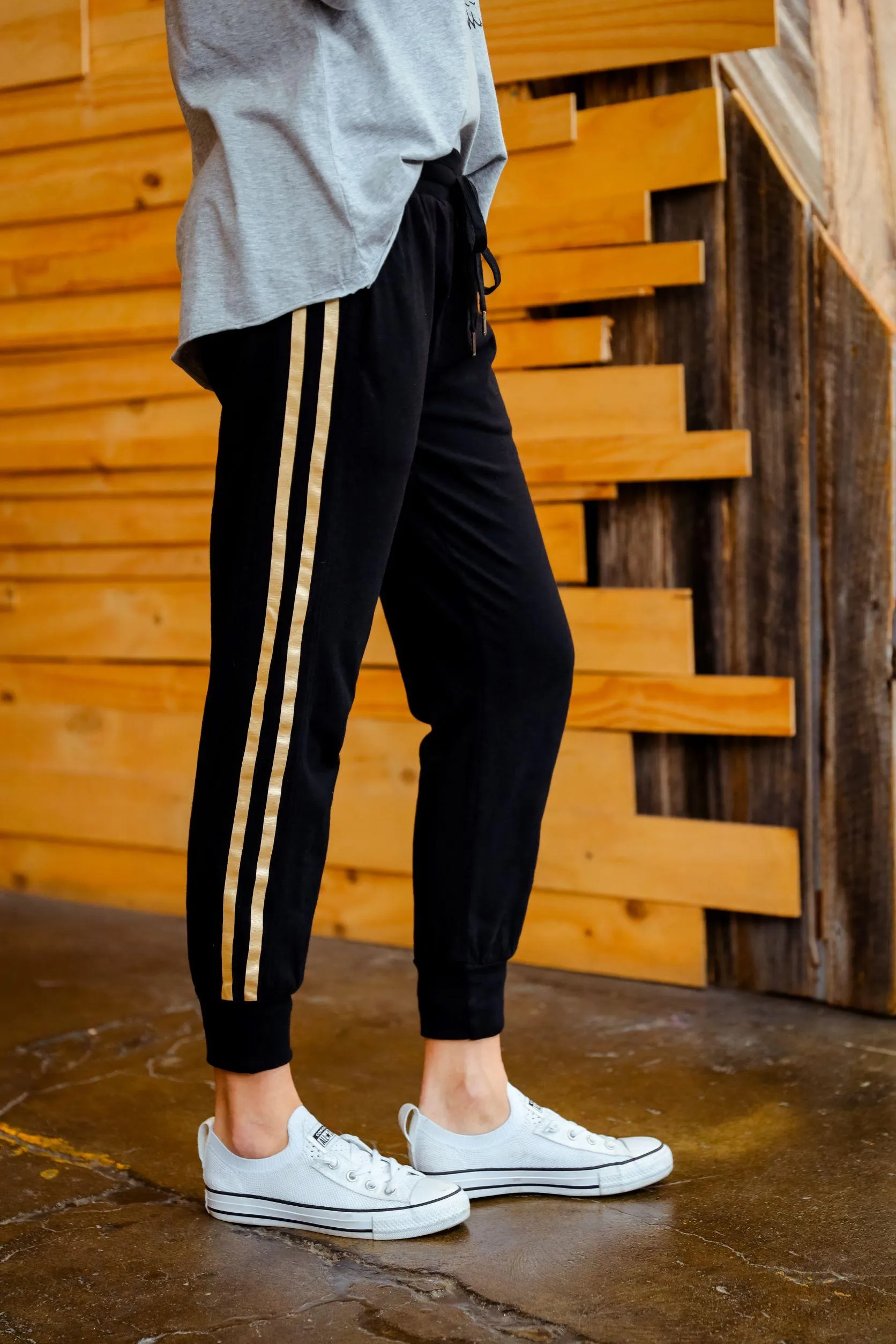 Gabby Superstar Stripe Jogger - Black Gold