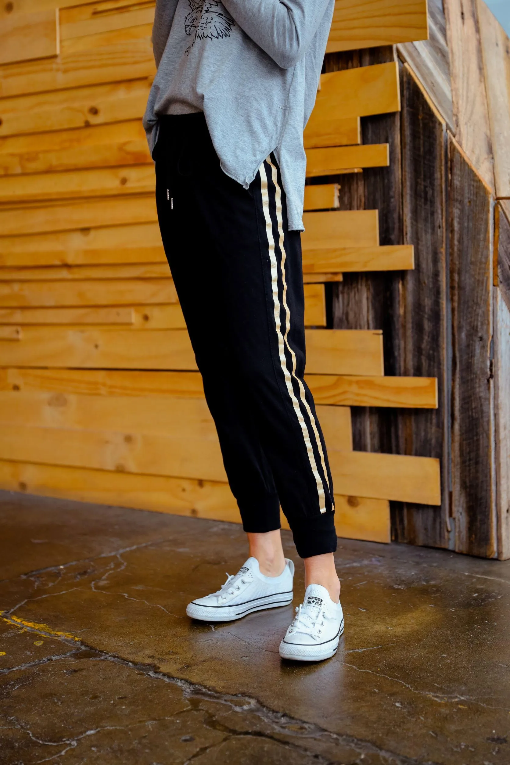 Gabby Superstar Stripe Jogger - Black Gold