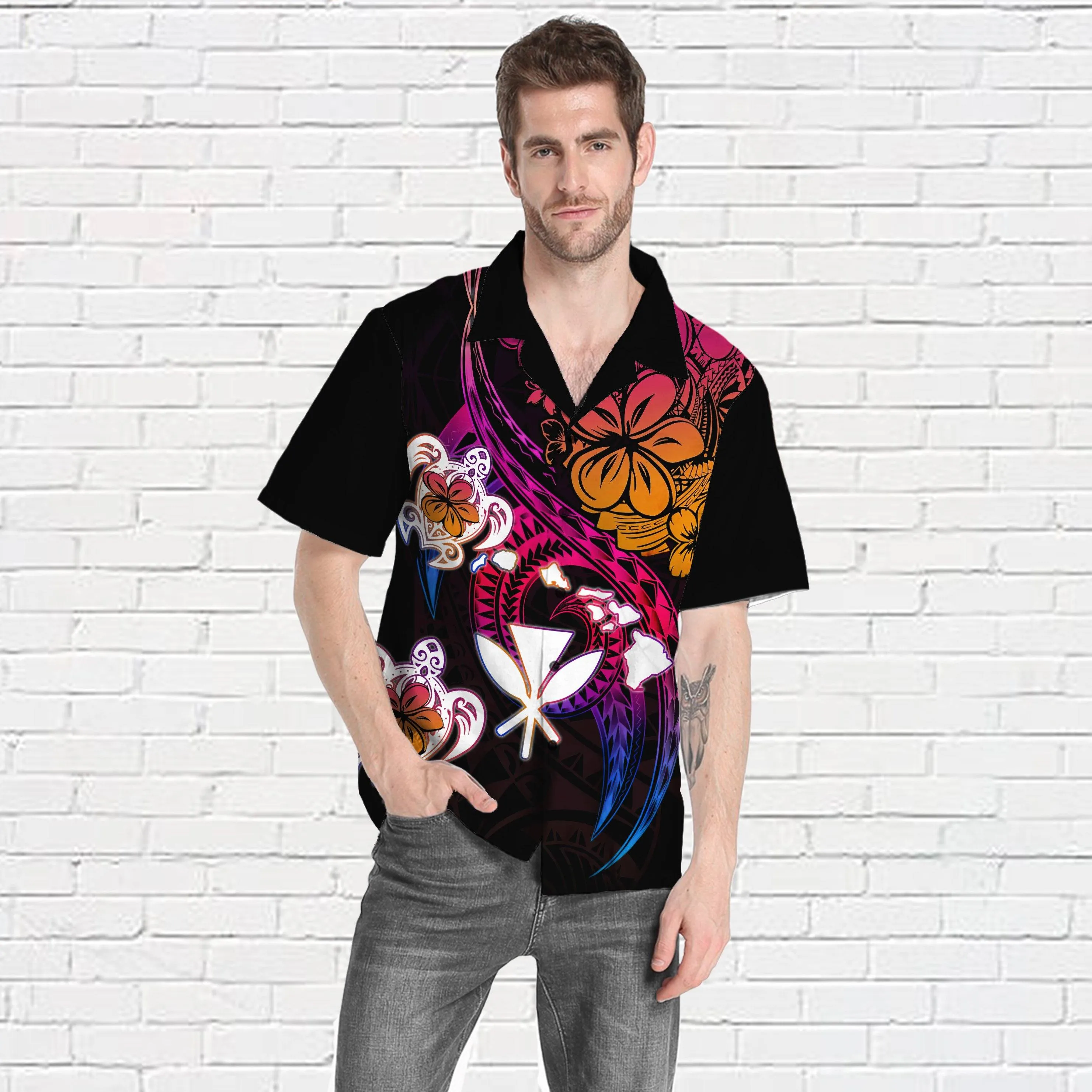 Gearhuman 3D Amazing Polynesian Hawaii Frangipani Flower Custom Short Sleeve Shirt