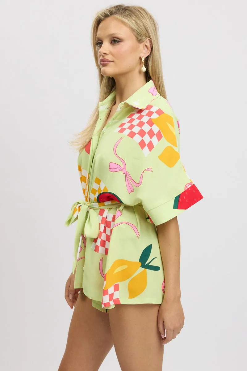 Green Abstract Oversized Playsuit