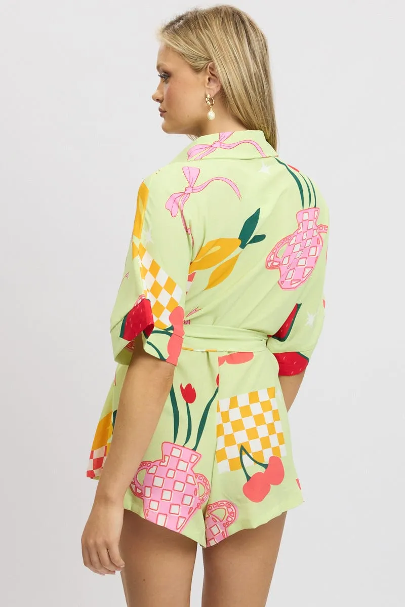 Green Abstract Oversized Playsuit