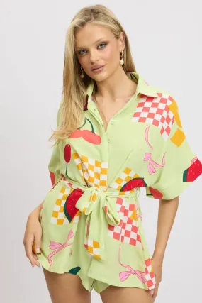 Green Abstract Oversized Playsuit