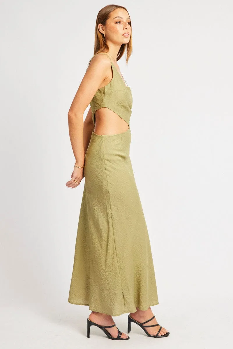 Green Maxi Dress Cut Out Detail