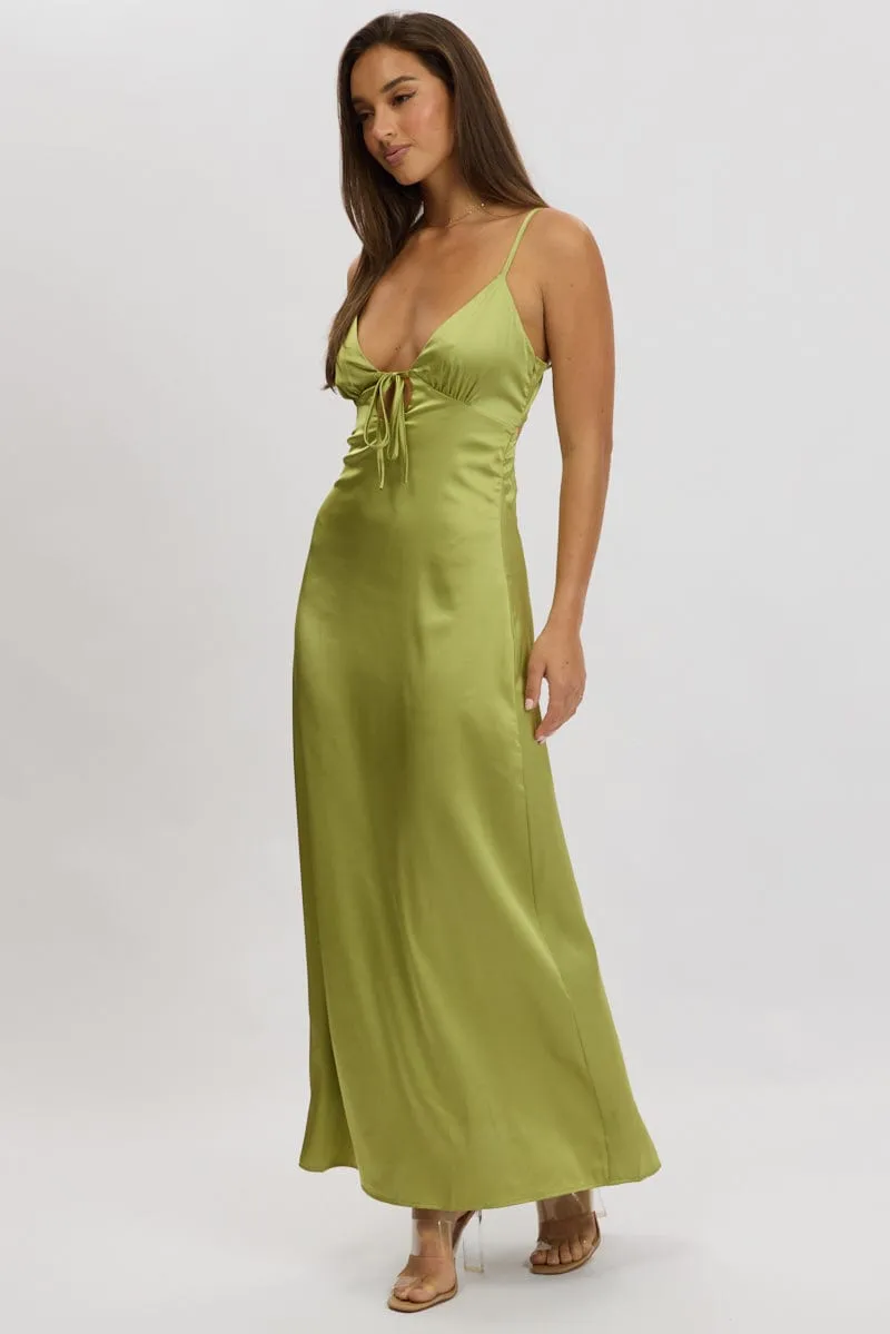 Green Maxi Dress Cut Out Satin