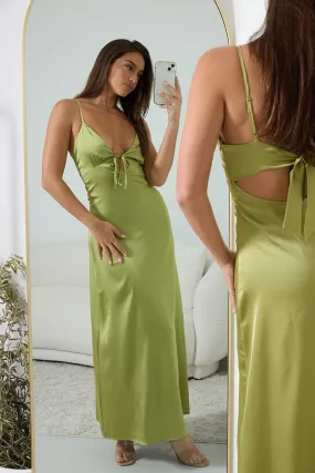 Green Maxi Dress Cut Out Satin