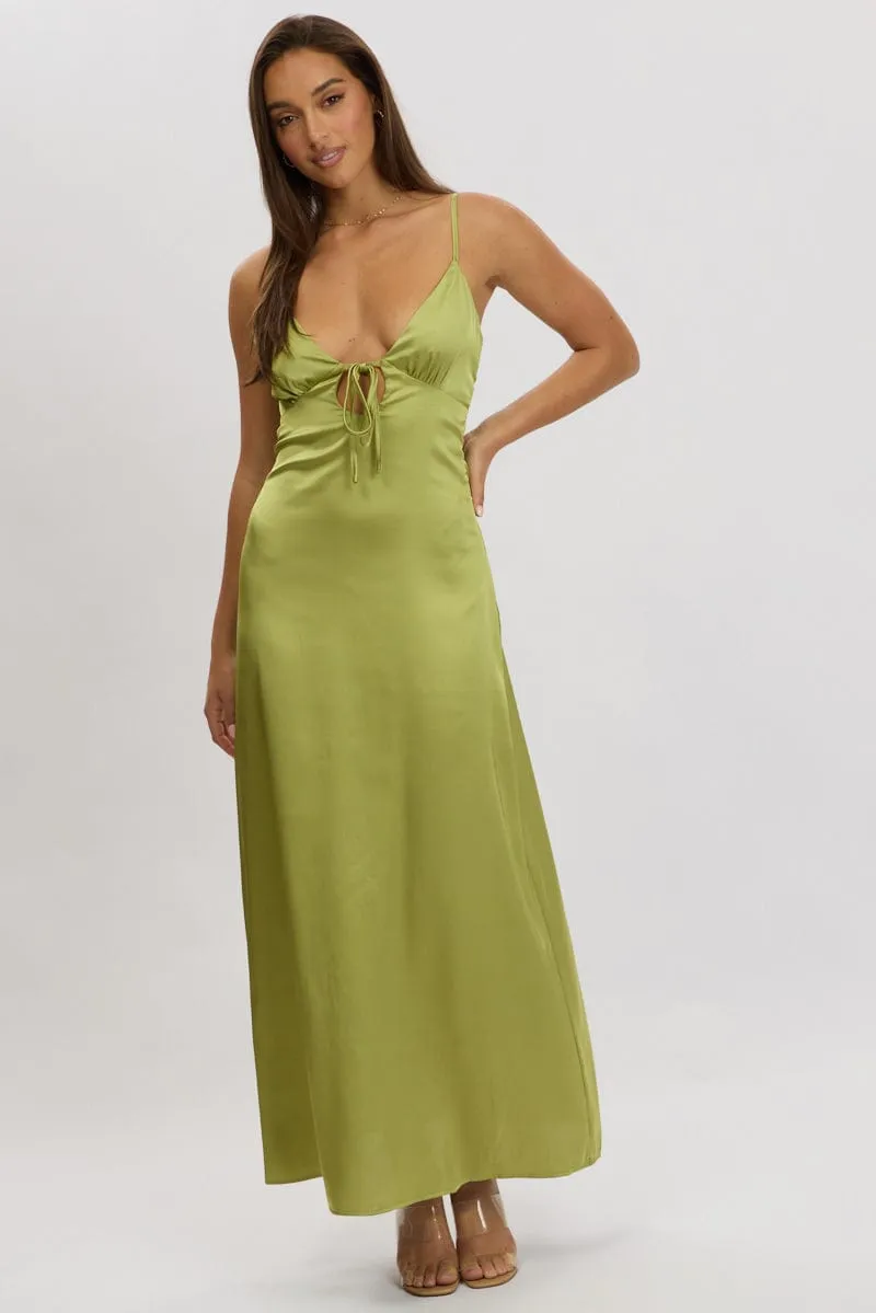 Green Maxi Dress Cut Out Satin