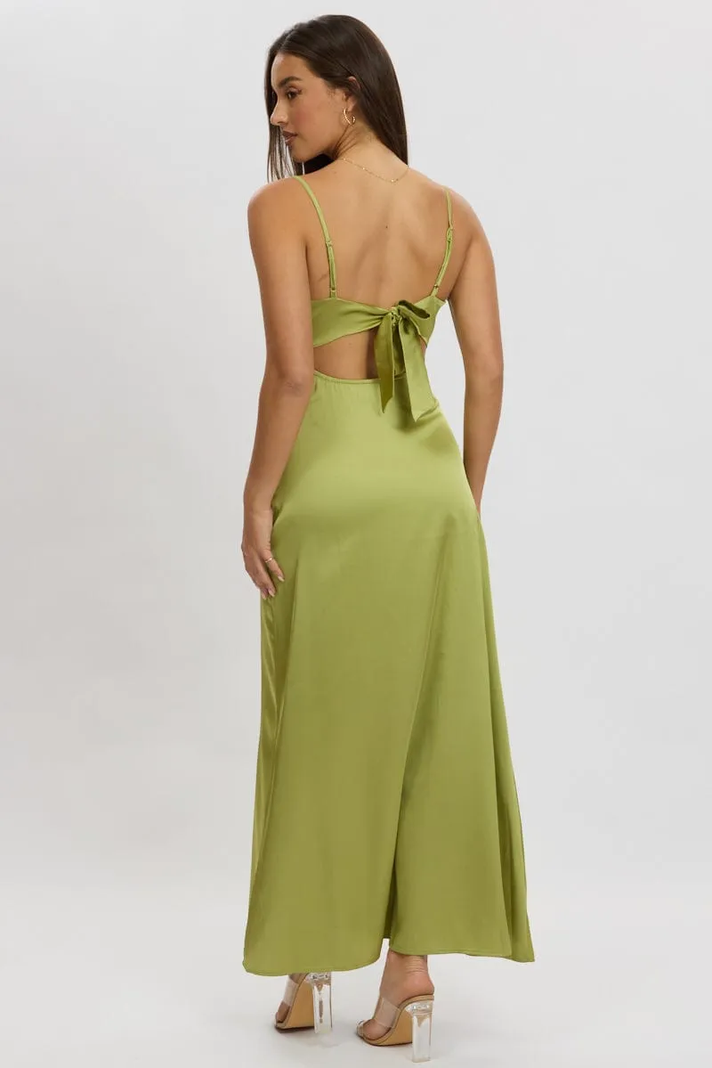 Green Maxi Dress Cut Out Satin