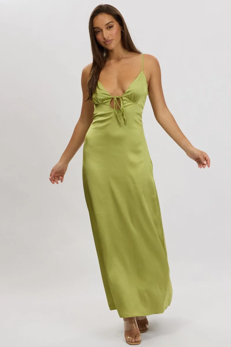 Green Maxi Dress Cut Out Satin