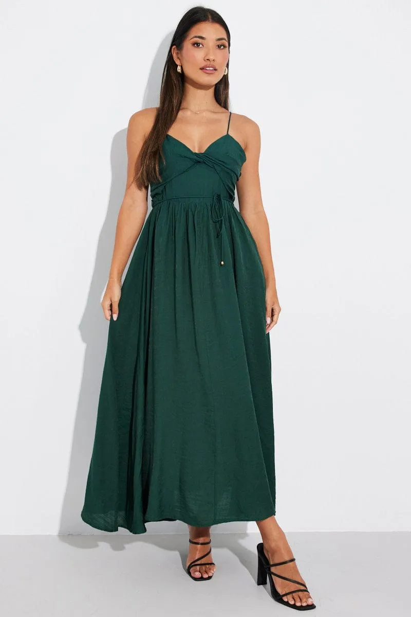 Green Twist Front Detail Maxi Dress