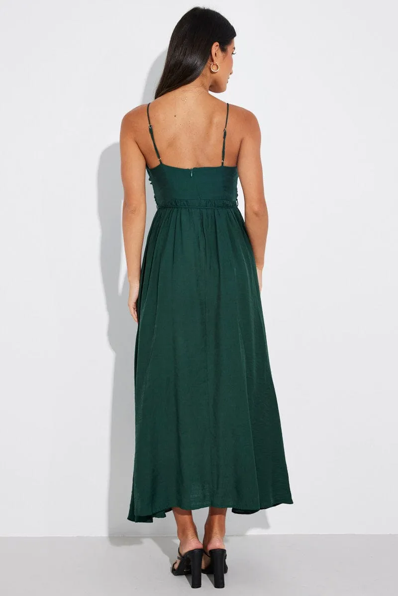 Green Twist Front Detail Maxi Dress