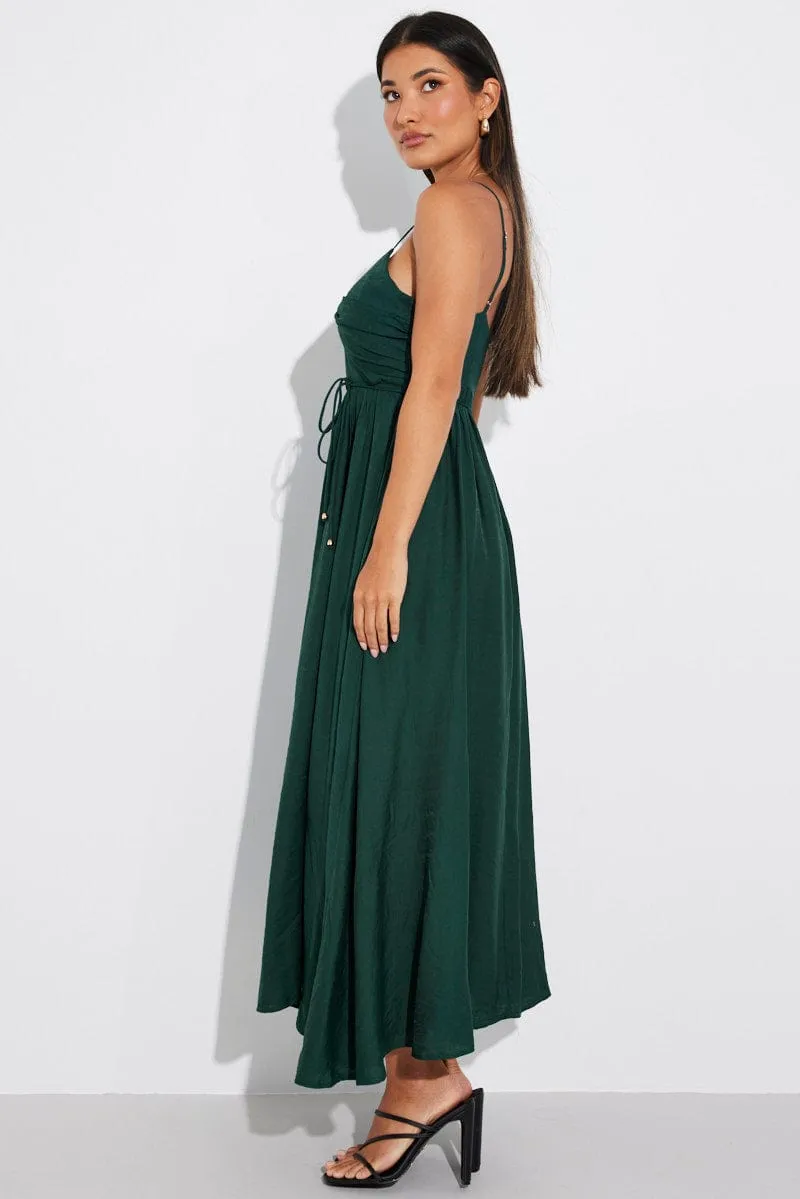 Green Twist Front Detail Maxi Dress