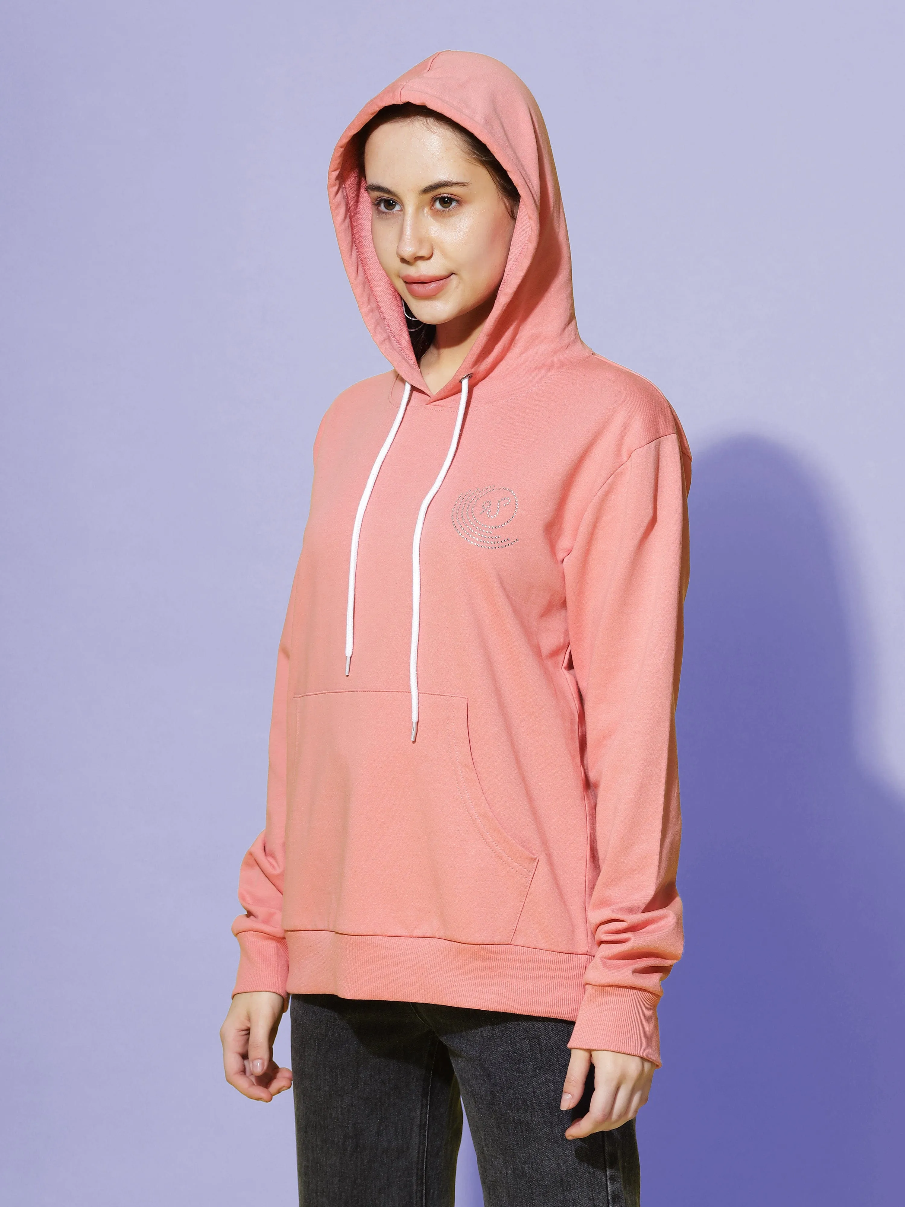 Hosiery Cotton Hoodie Peach