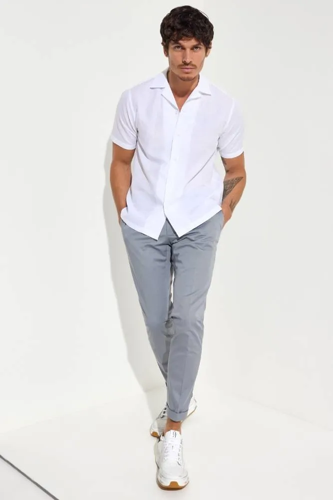 Jake Camp Collar Shirt - White Cotton Linen