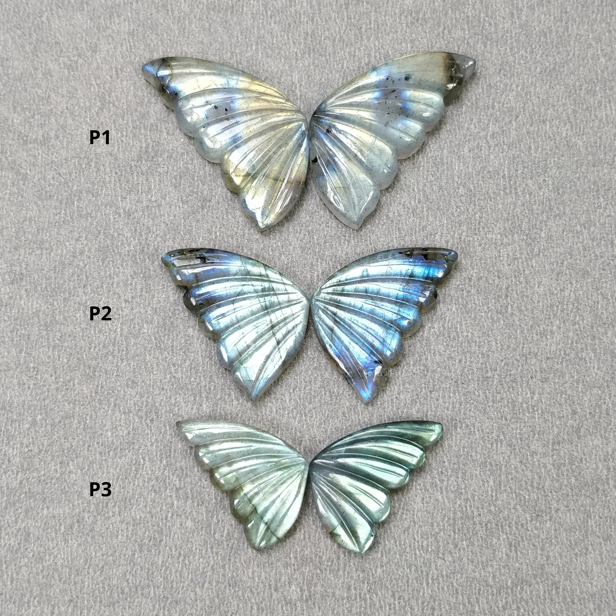 LABRADORITE Gemstone Carving : Natural Untreated Unheated Labradorite Gemstone Hand Carved Butterfly Pair (With Video)