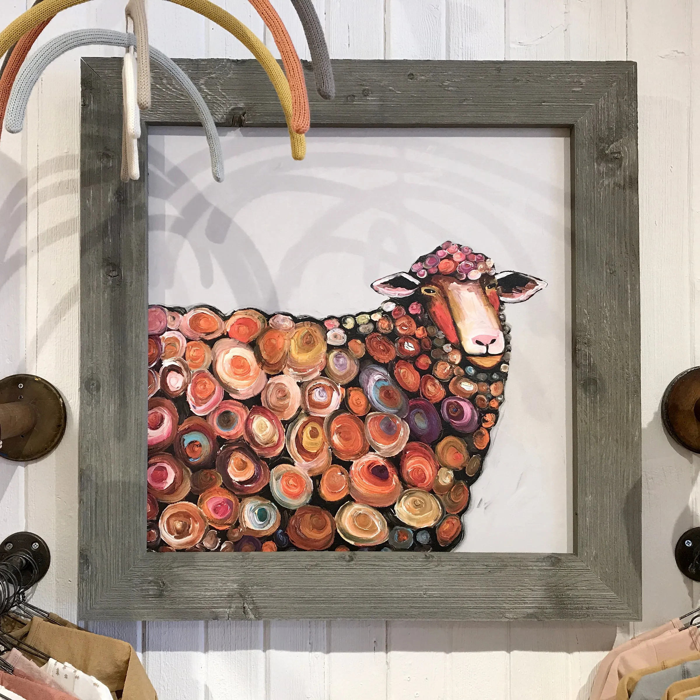 Lamb on Cream Framed Art 31x31