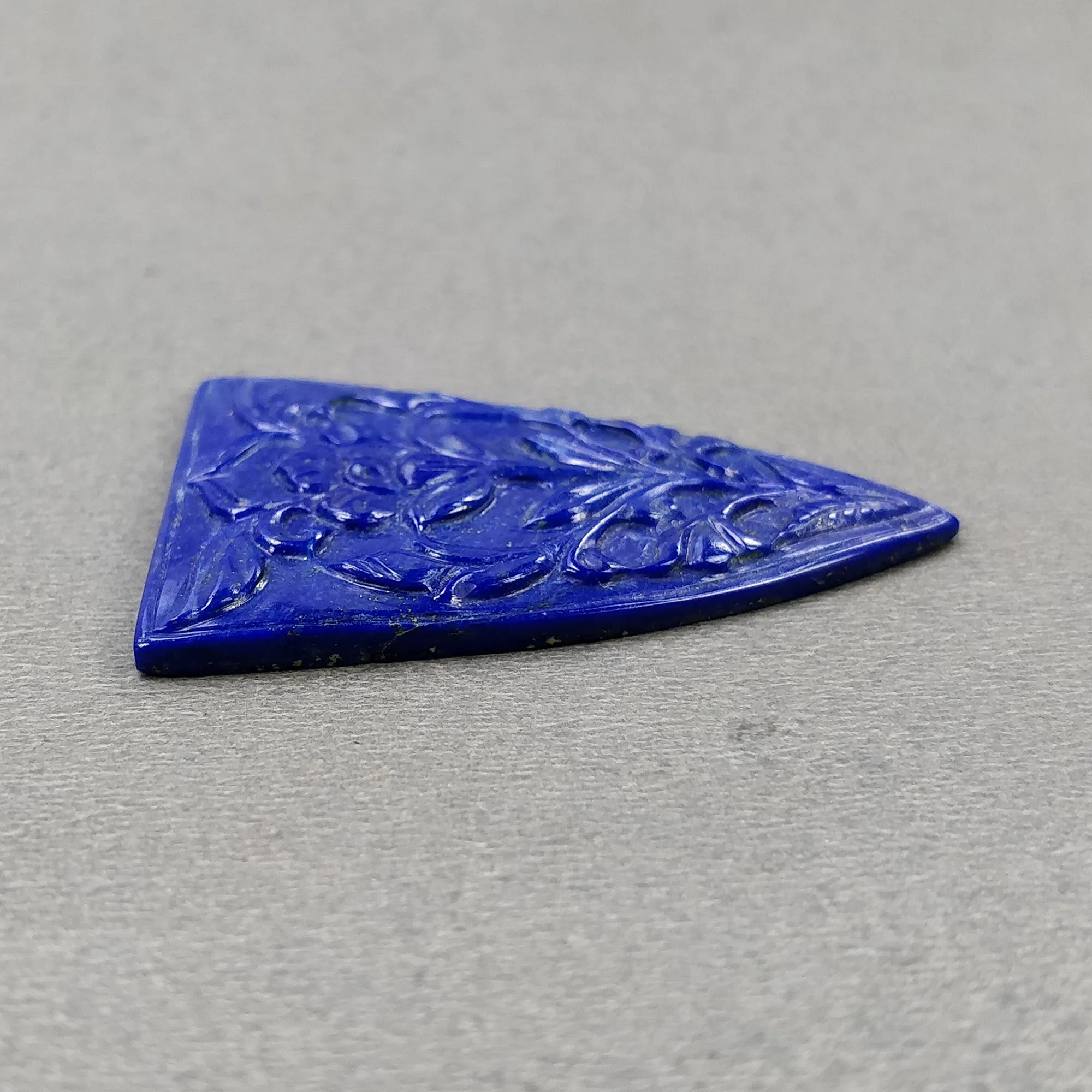 LAPIS LAZULI Gemstone Carving : 41.85cts Natural Untreated Blue Lapis Hand Carved Trillion Shape 44*33mm