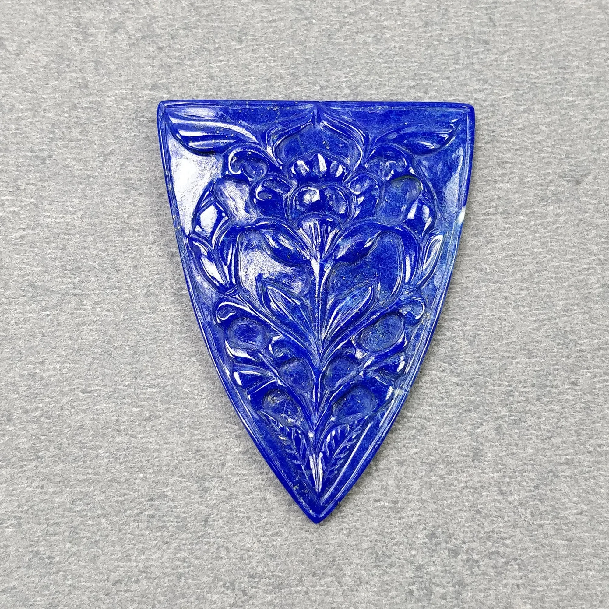 LAPIS LAZULI Gemstone Carving : 41.85cts Natural Untreated Blue Lapis Hand Carved Trillion Shape 44*33mm