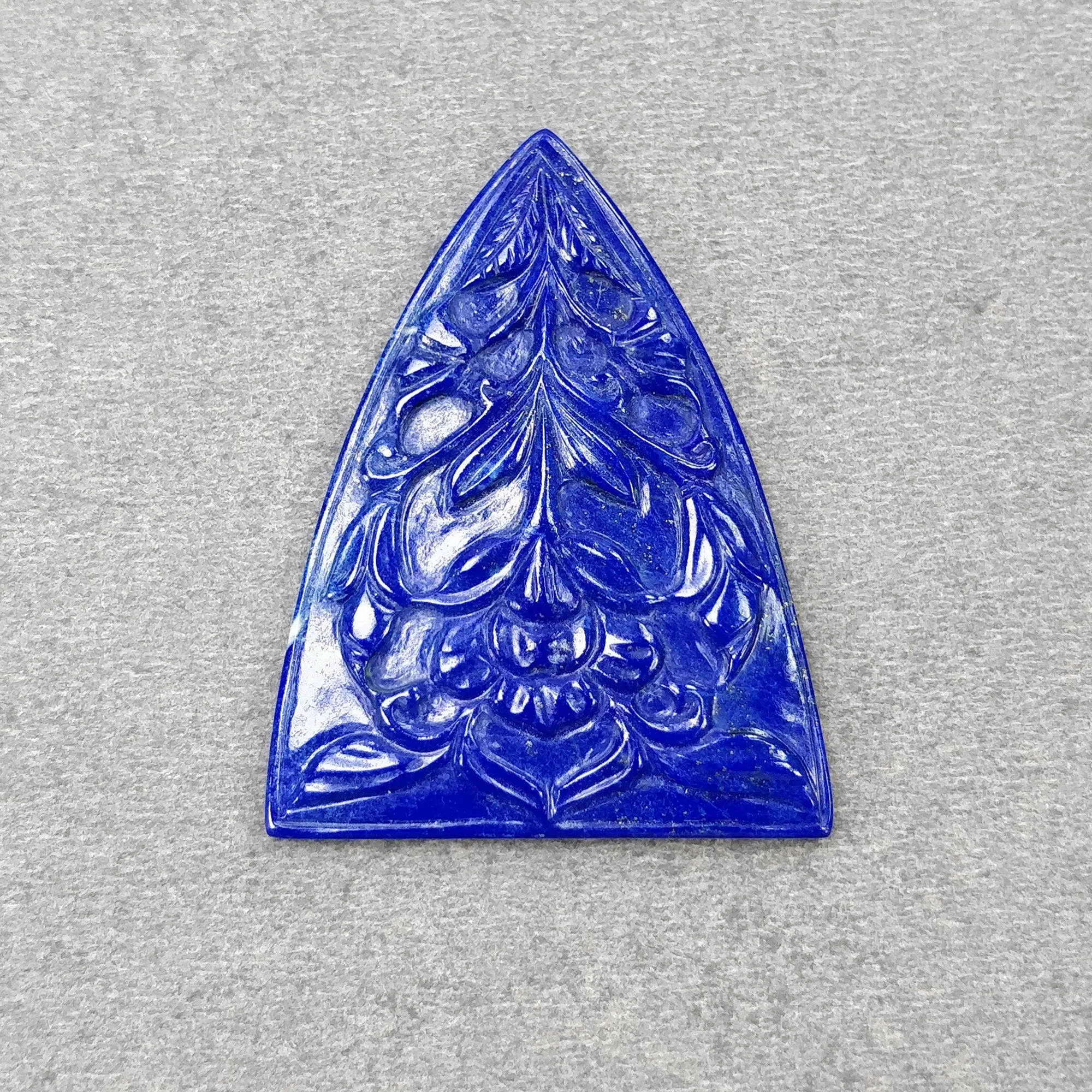 LAPIS LAZULI Gemstone Carving : 41.85cts Natural Untreated Blue Lapis Hand Carved Trillion Shape 44*33mm