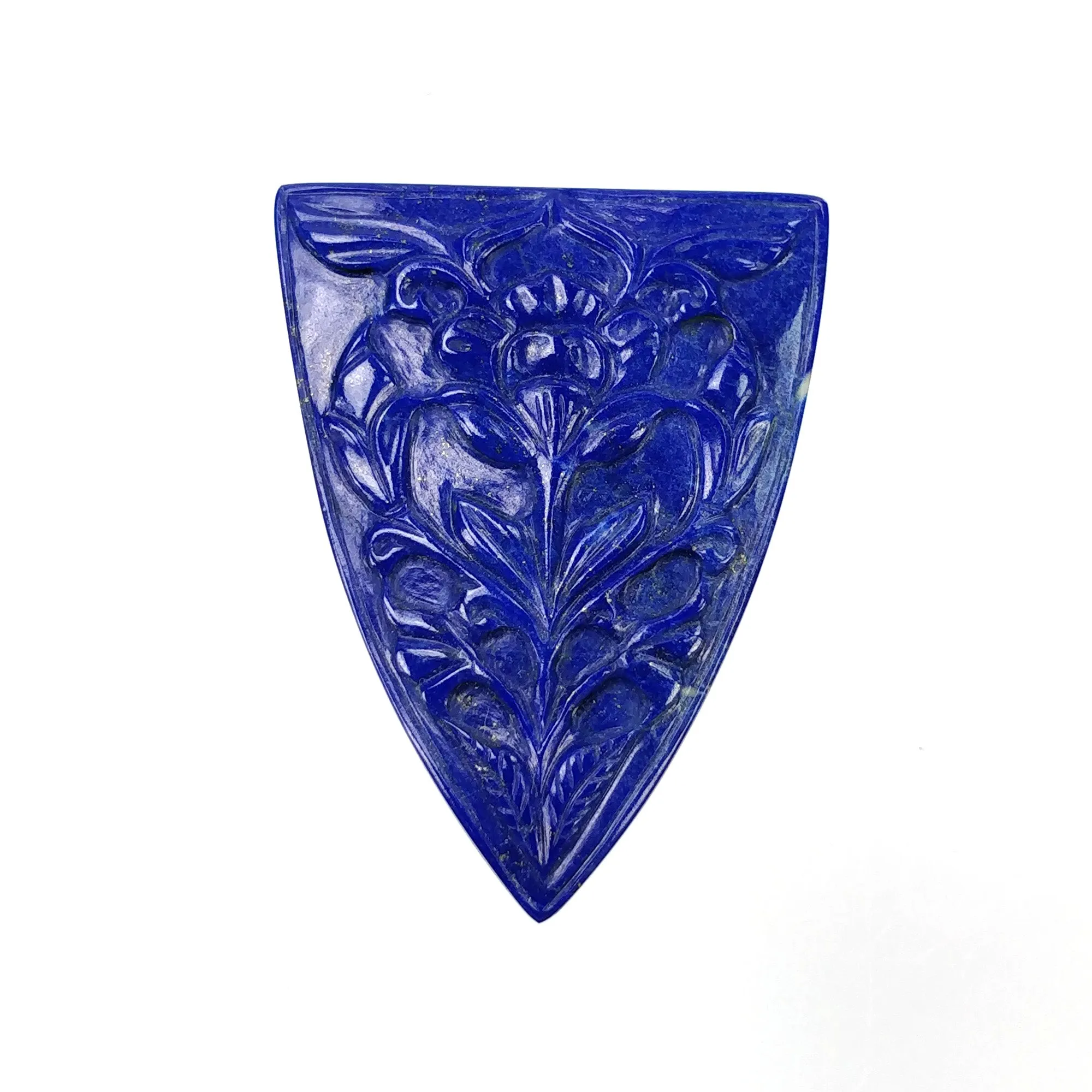 LAPIS LAZULI Gemstone Carving : 41.85cts Natural Untreated Blue Lapis Hand Carved Trillion Shape 44*33mm