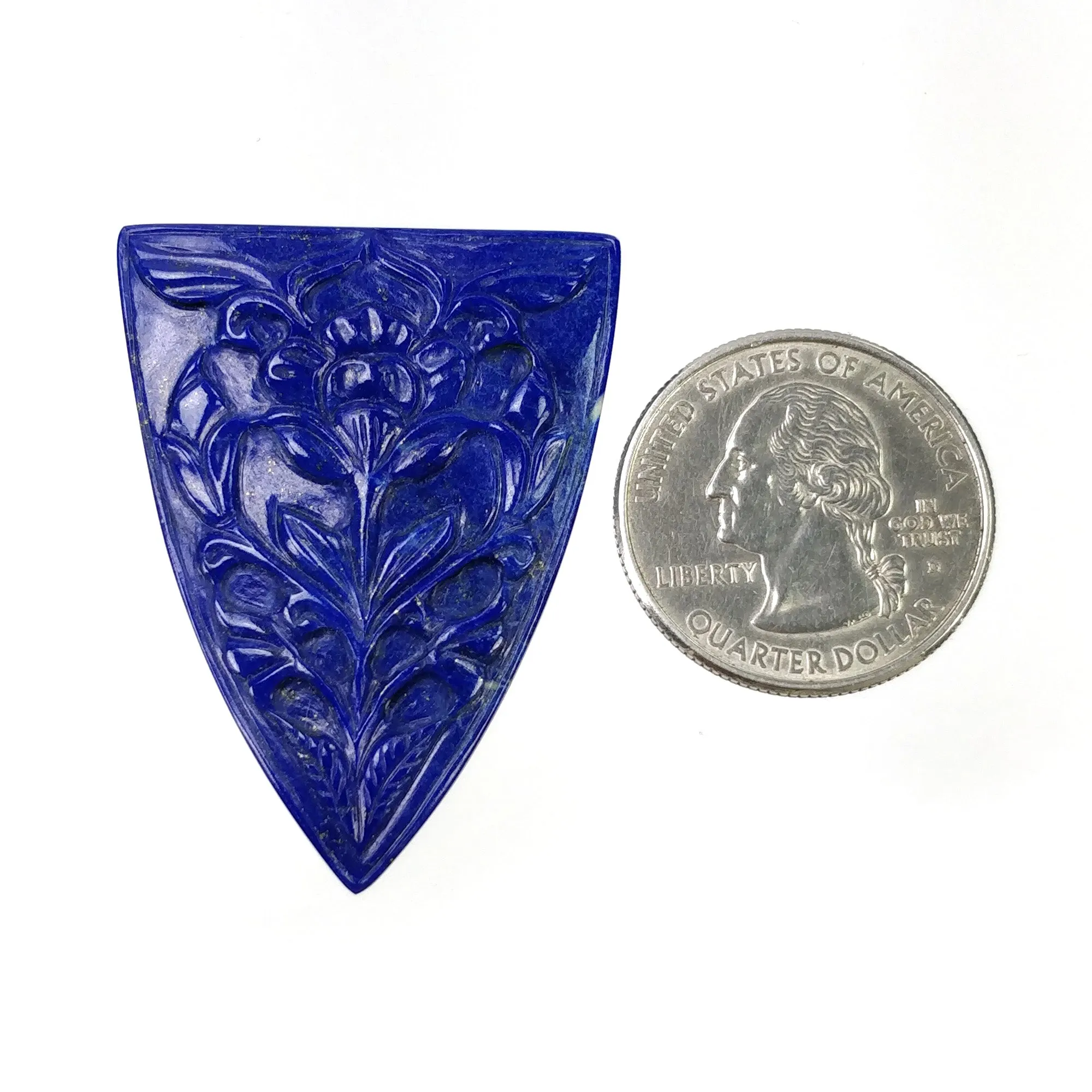 LAPIS LAZULI Gemstone Carving : 41.85cts Natural Untreated Blue Lapis Hand Carved Trillion Shape 44*33mm