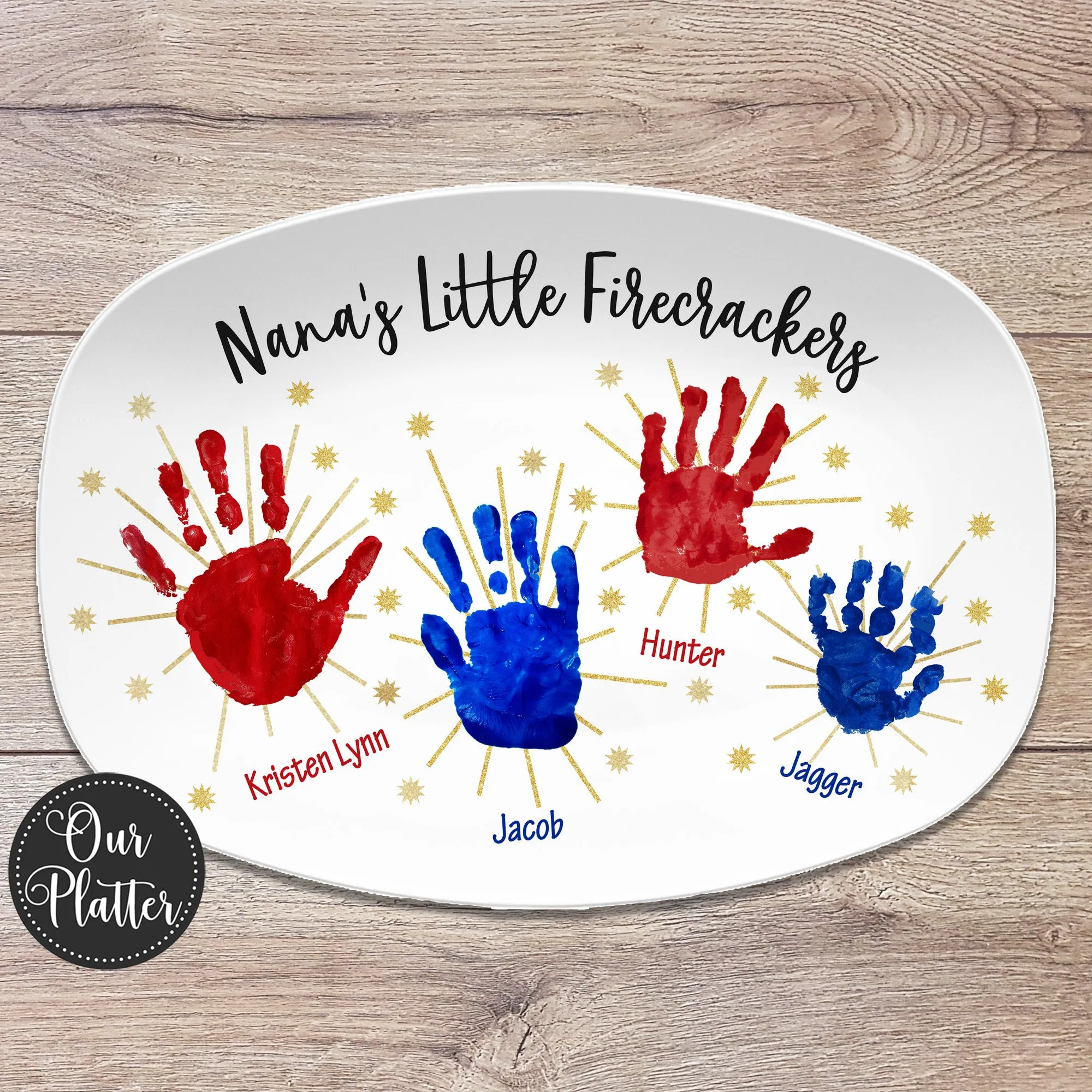 Little Firecrackers Handprint Custom Platter