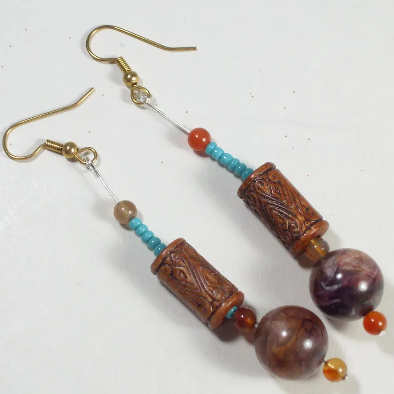 Mab Wood Bead dangle Earrings