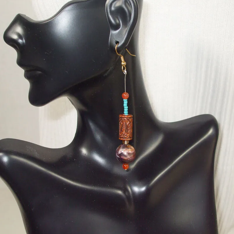 Mab Wood Bead dangle Earrings