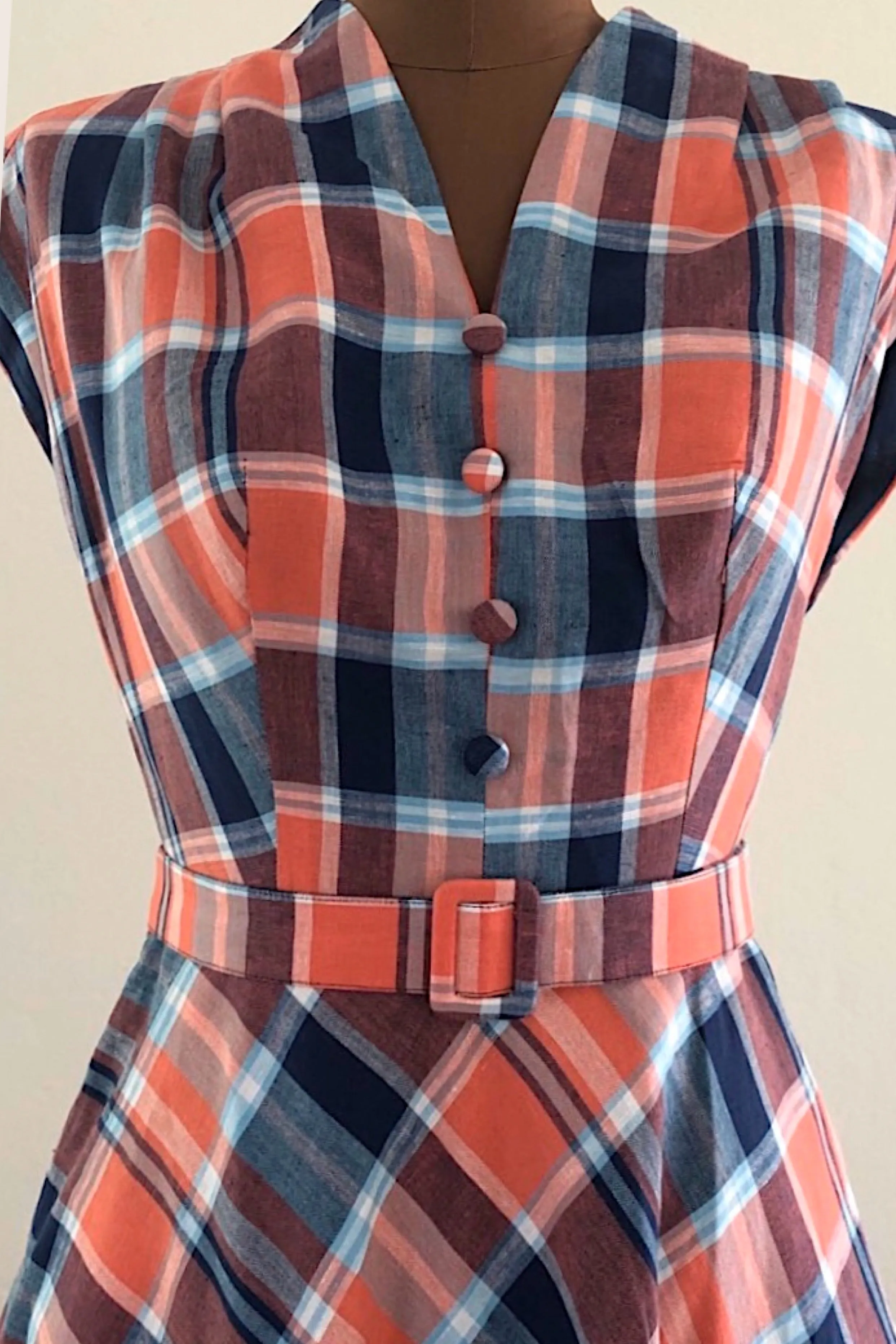 May Navy & Orange Checker Dress