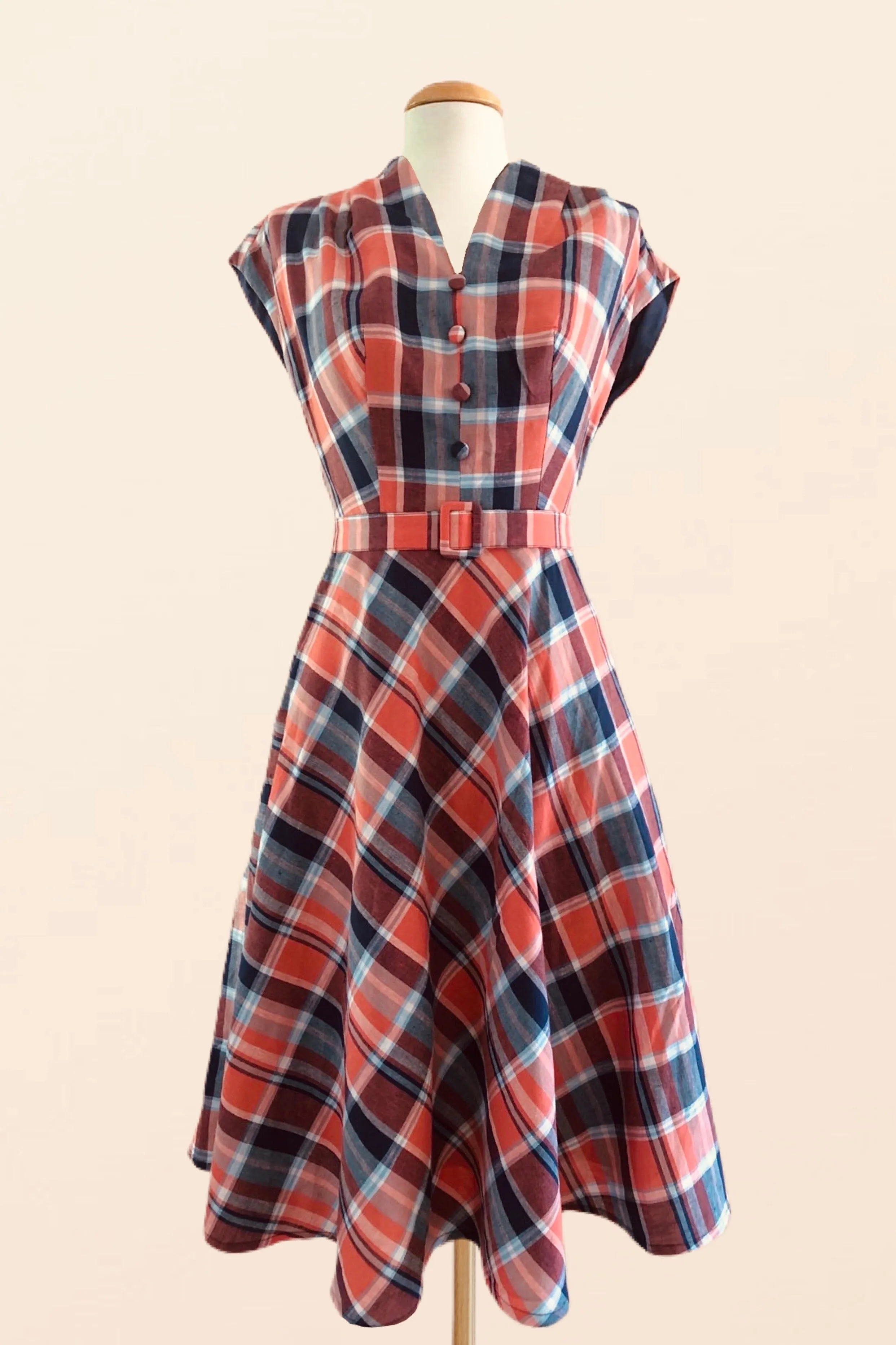 May Navy & Orange Checker Dress