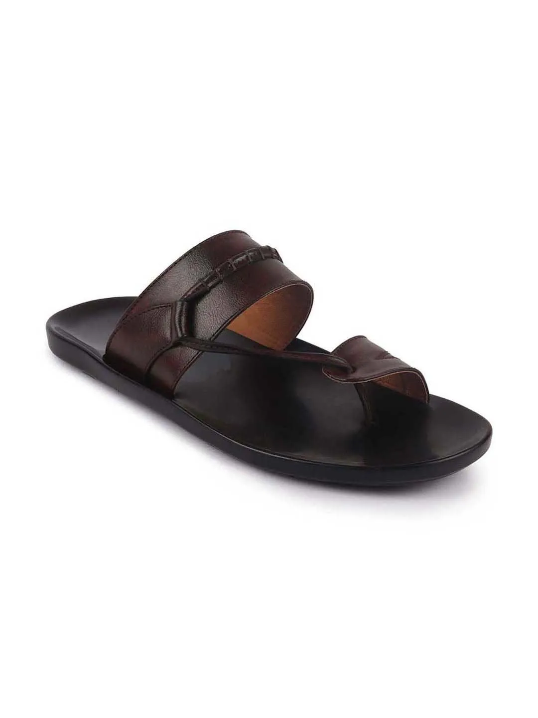 Men Brown Slip On Stylish Toe Ring Slippers