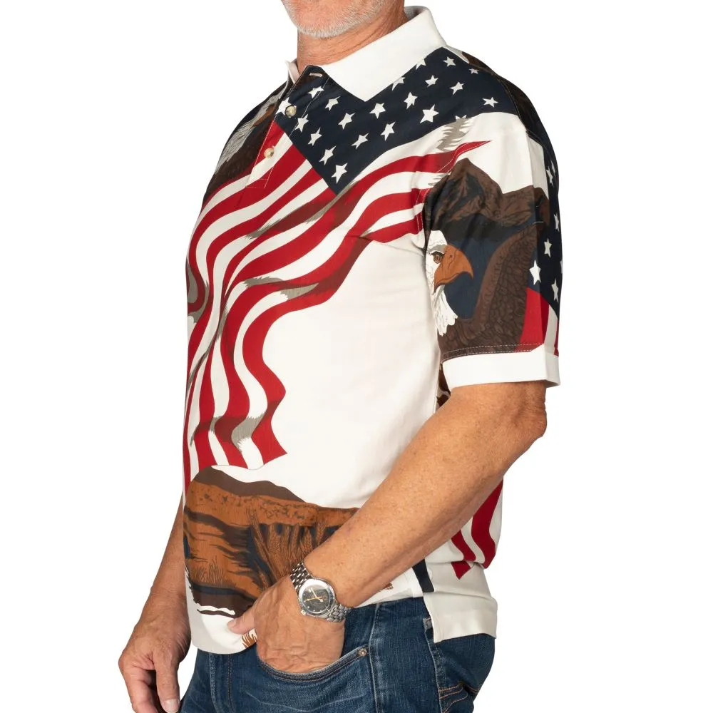 Men's American Flag with Bald Eagle 100% Cotton Polo Shirt