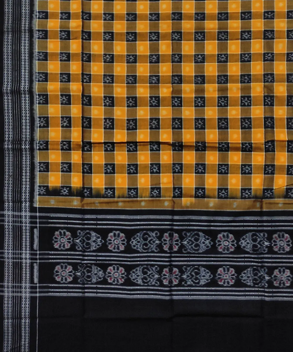 Mustard black handwoven cotton sambalpuri dupatta