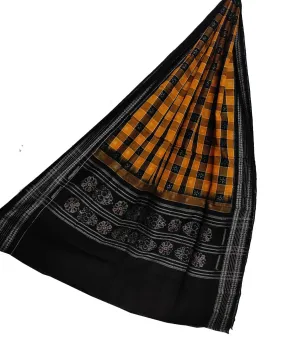 Mustard black handwoven cotton sambalpuri dupatta