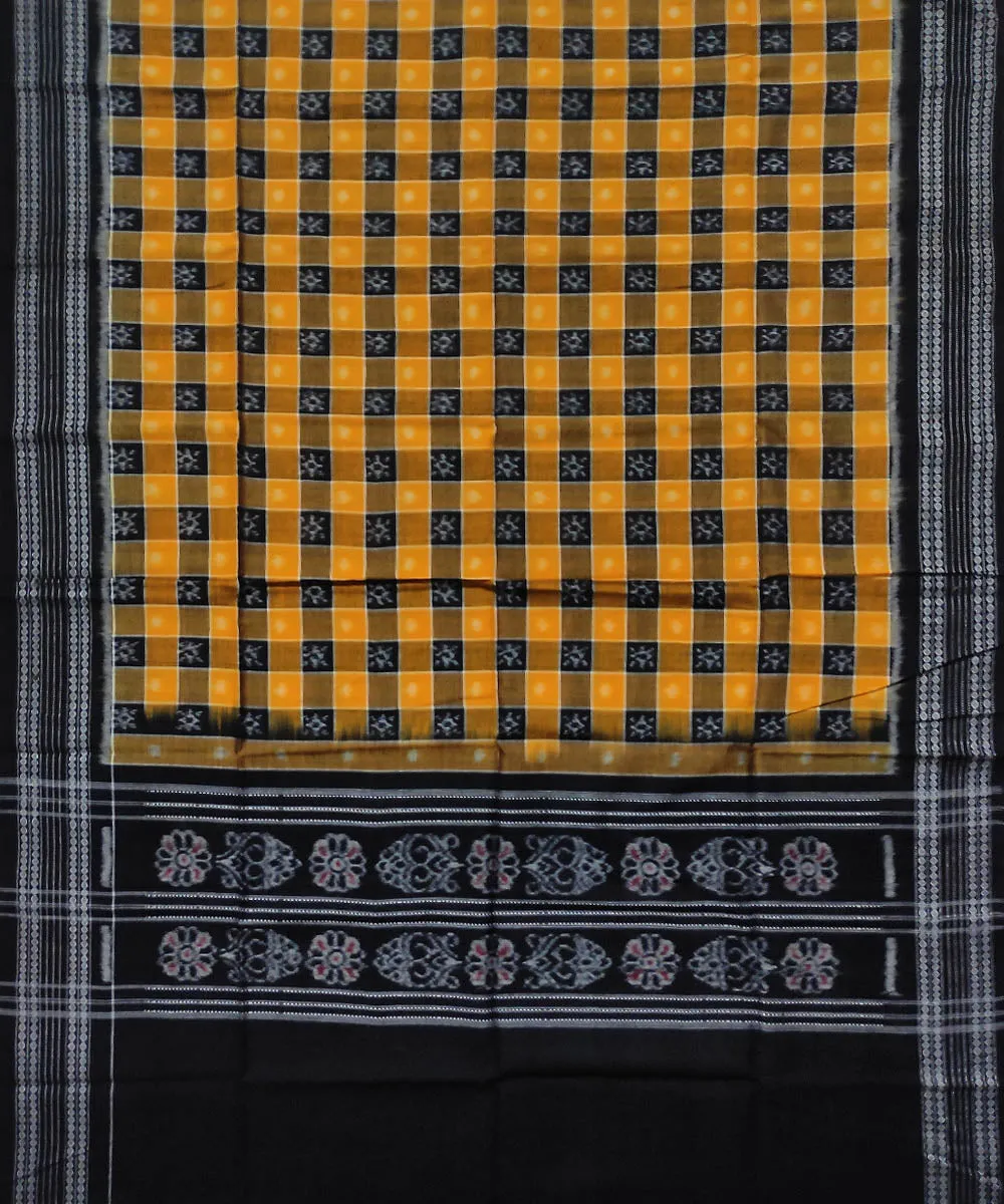 Mustard black handwoven cotton sambalpuri dupatta