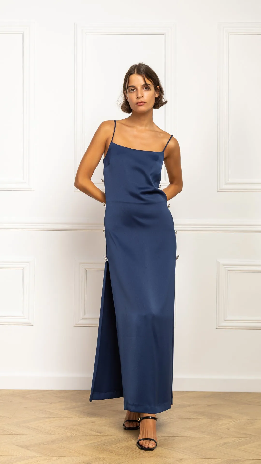 Odysee Silk Maxi Dress Navy Blue