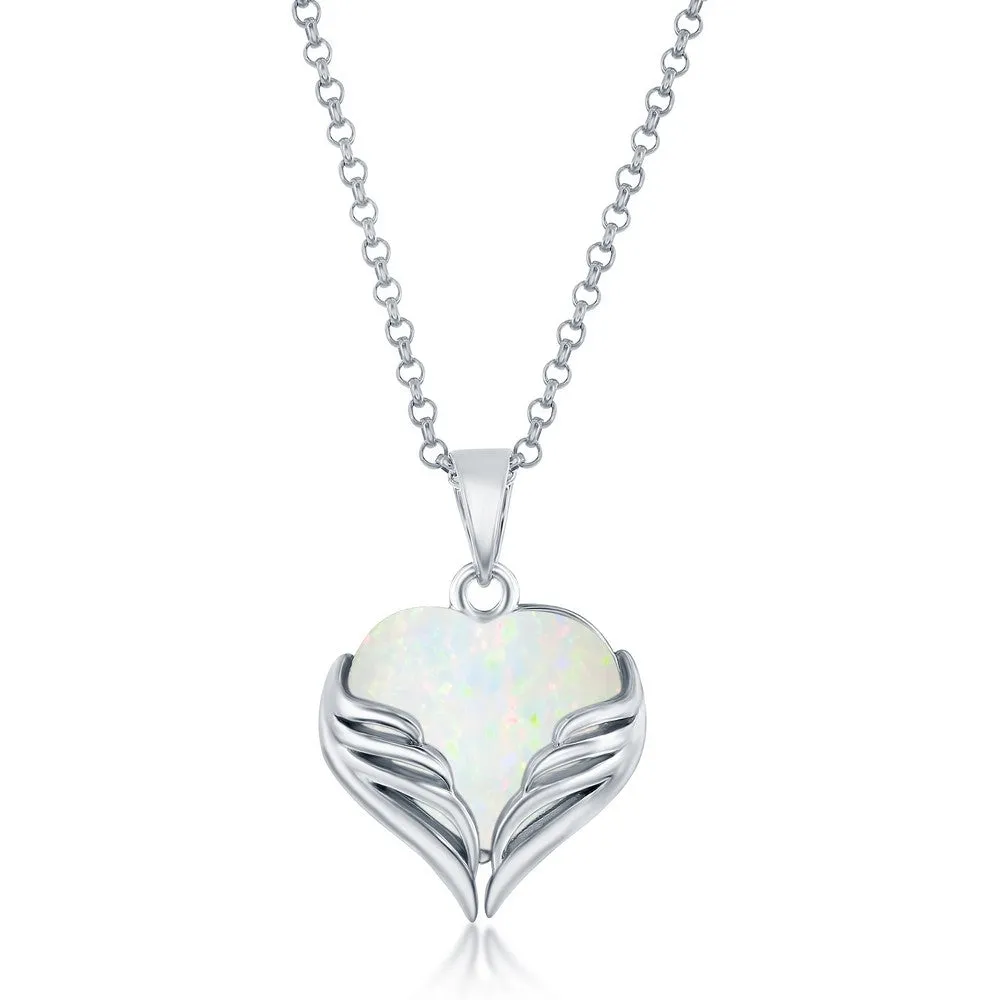 Opal Heart with Angel Wings Pendant