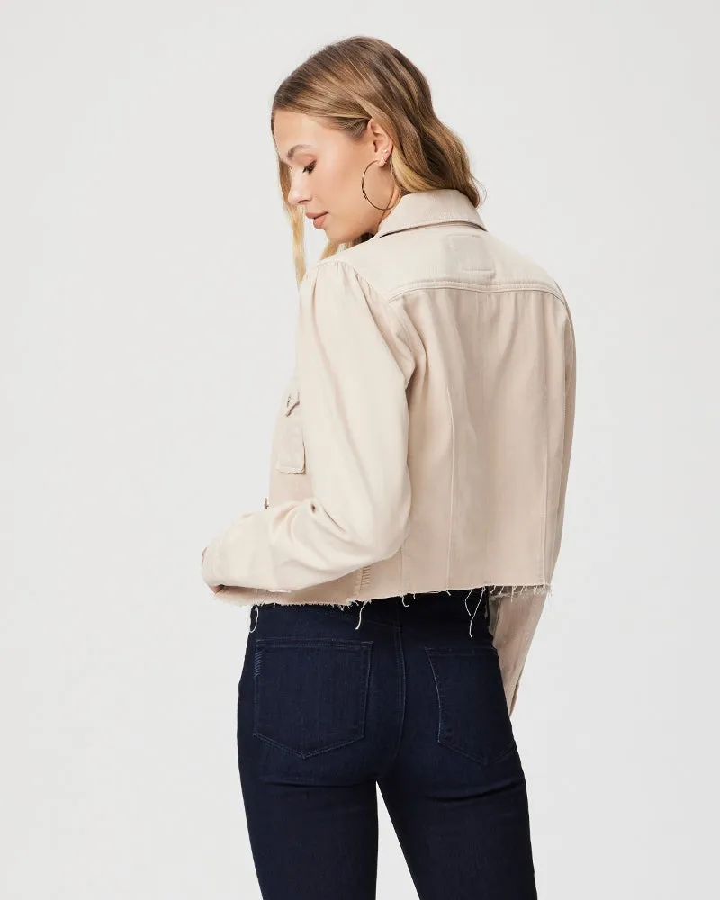 PAIGE Cropped Pacey Denim Jacket w Raw Hem - Soft Beige