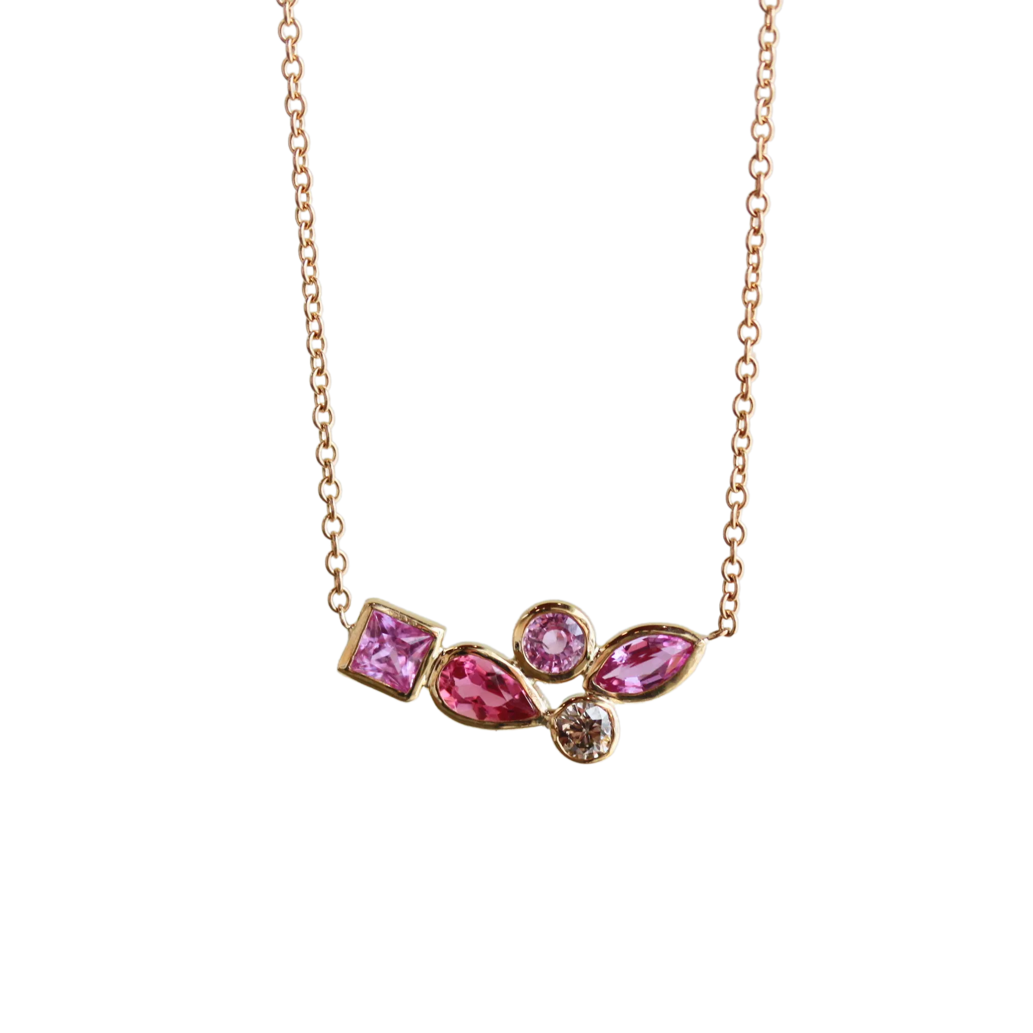 Pink Sapphire & Diamond Cluster Necklace