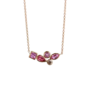 Pink Sapphire & Diamond Cluster Necklace