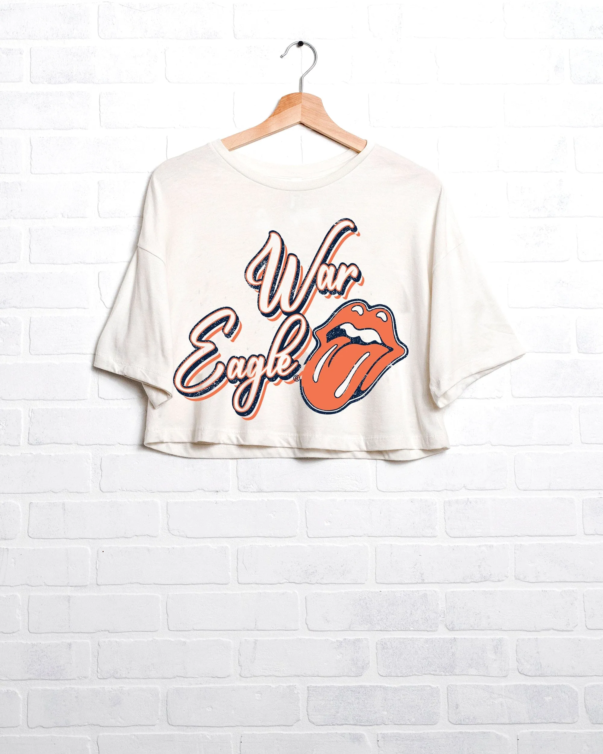 Rolling Stones Auburn Tigers Malibu Puff Ink Off White Cropped Tee