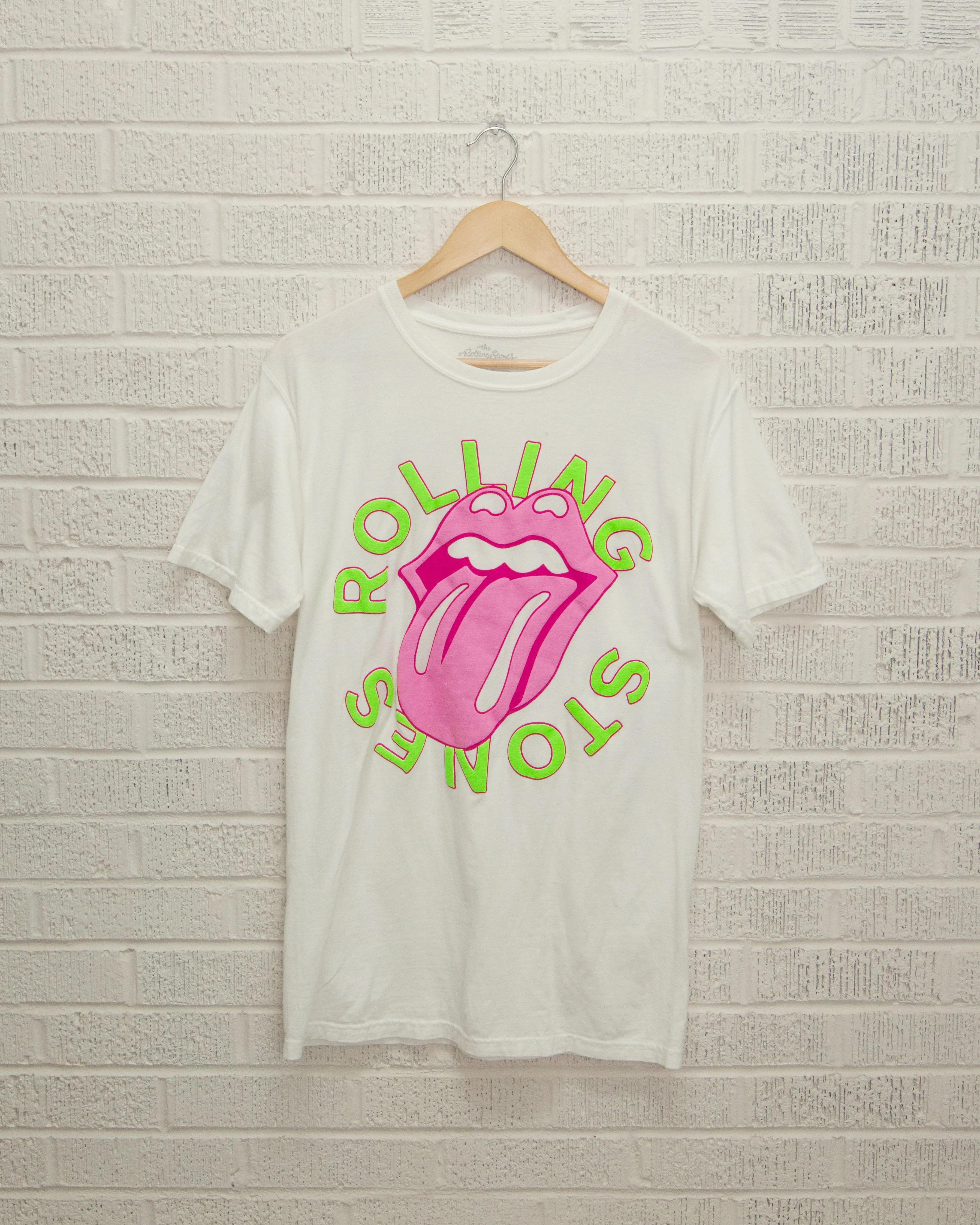 Rolling Stones Neon Puff Classic Lick Comfort Wash White Tee