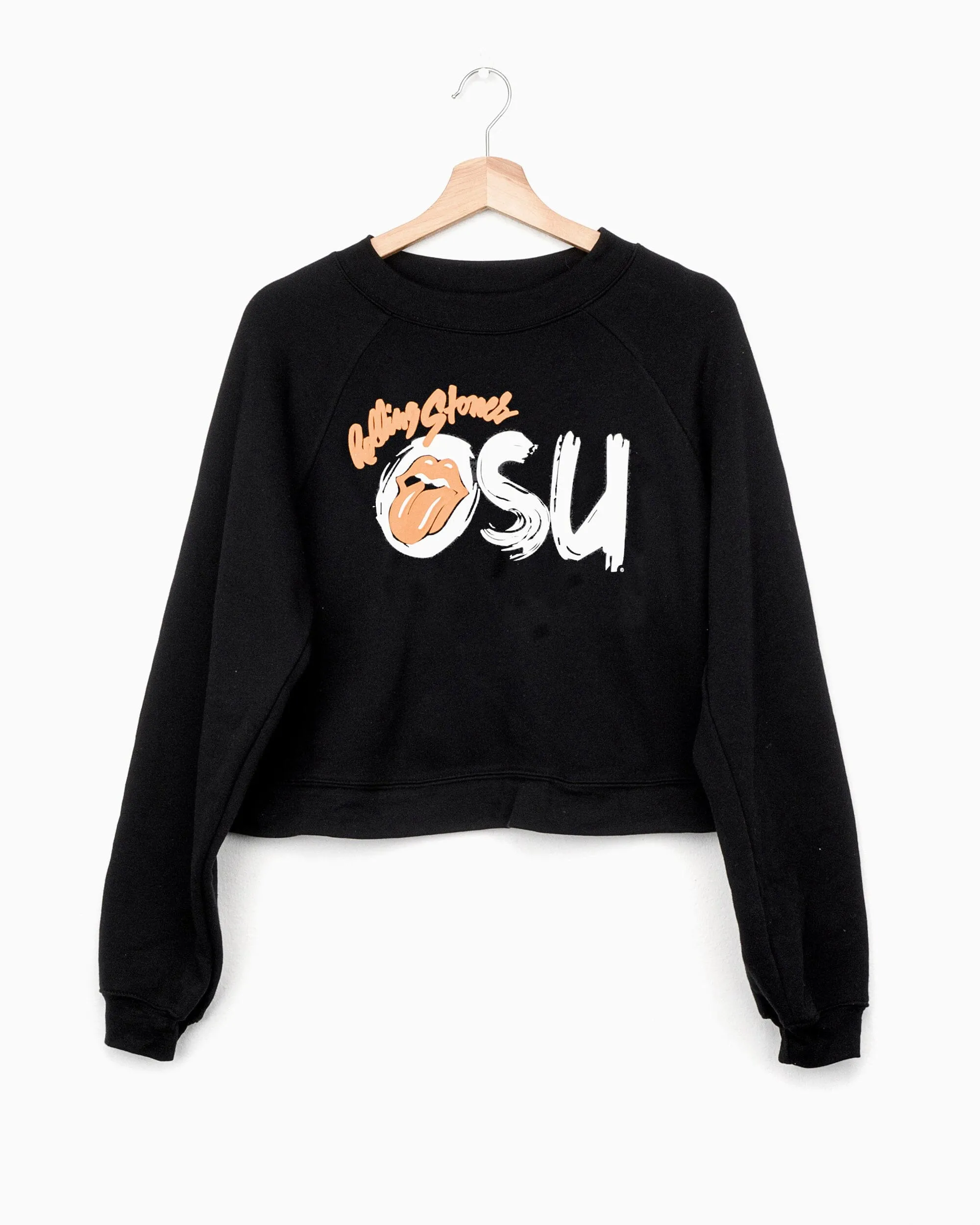 Rolling Stones OSU Inside Lick Puff Ink Black Cropped Raglan