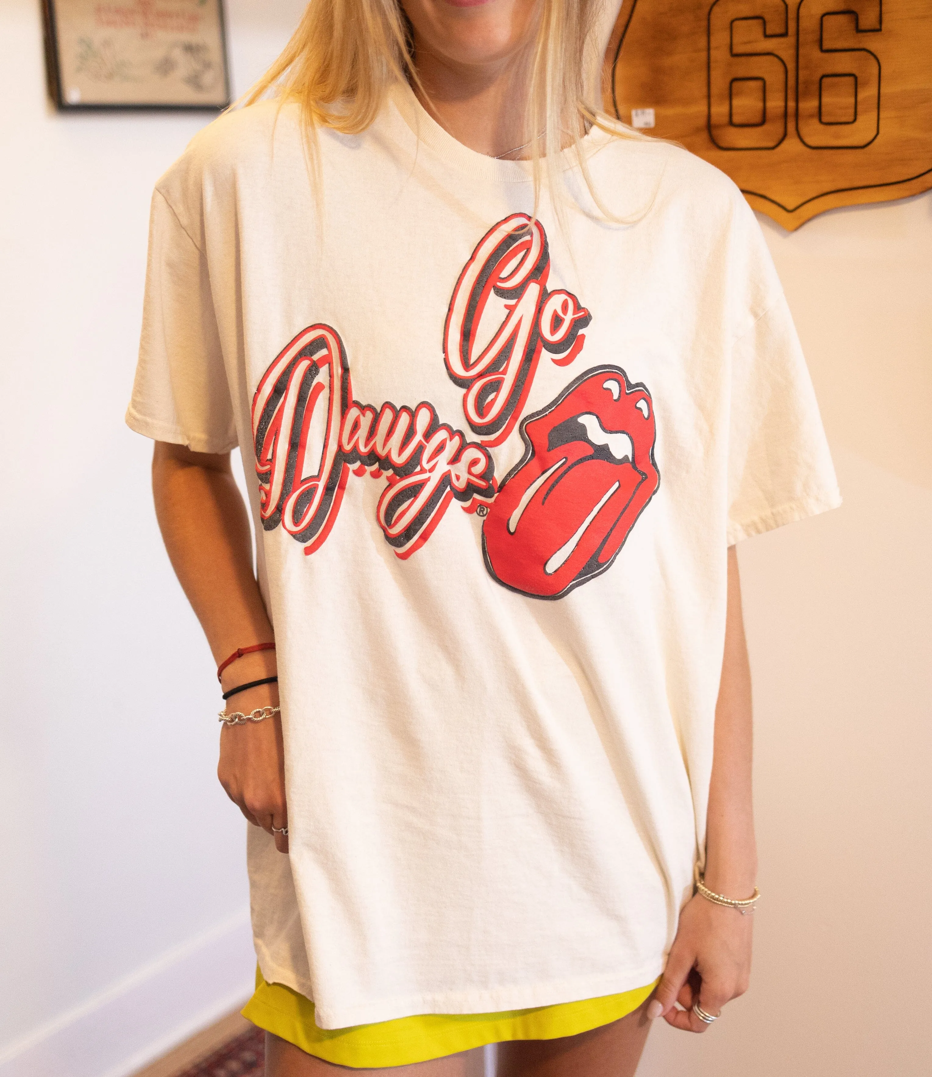 Rolling Stones UGA Bulldogs Malibu Puff Ink Off White Thrifted Tee