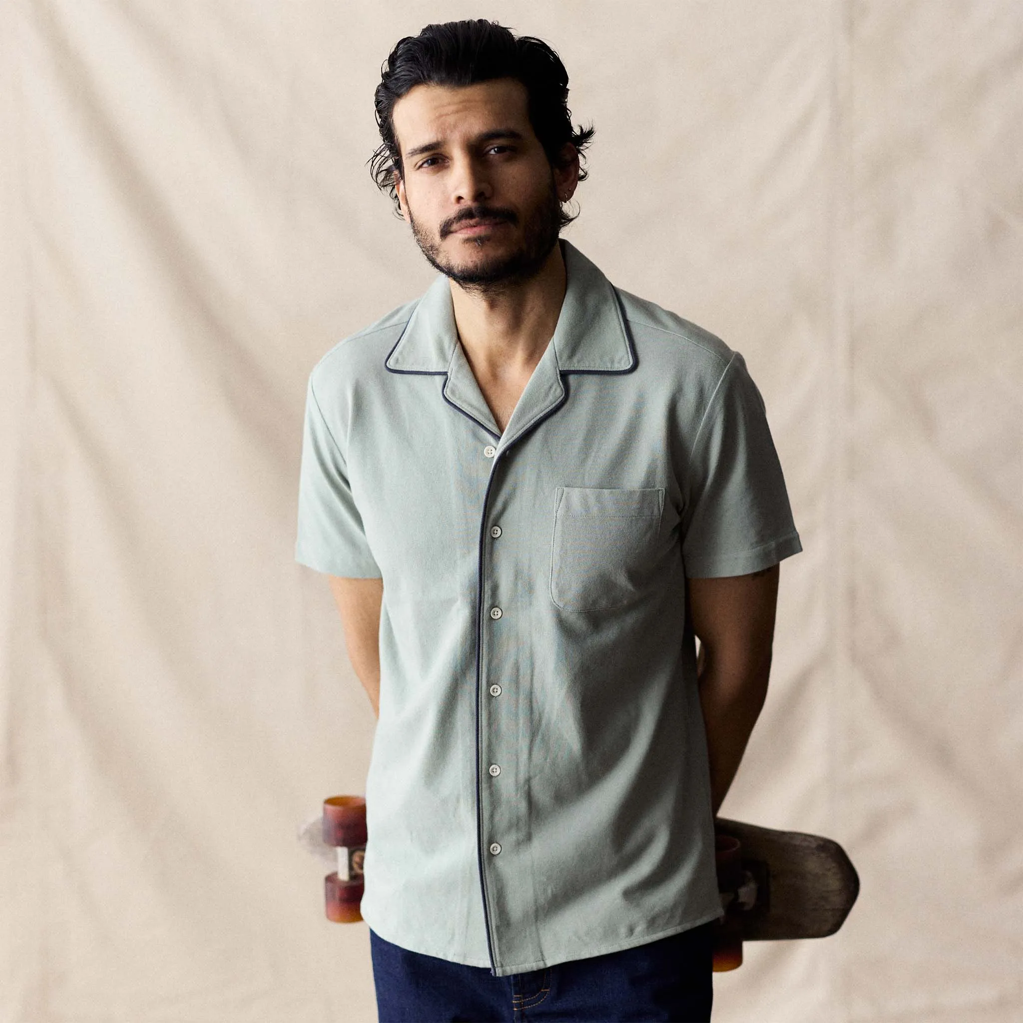 The Harwich Shirt in Surf Green Tipped Pique