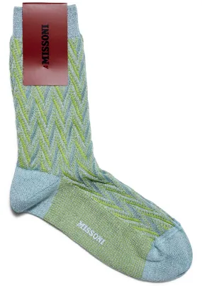 Three Tone Chevron Lamé Socks Lime