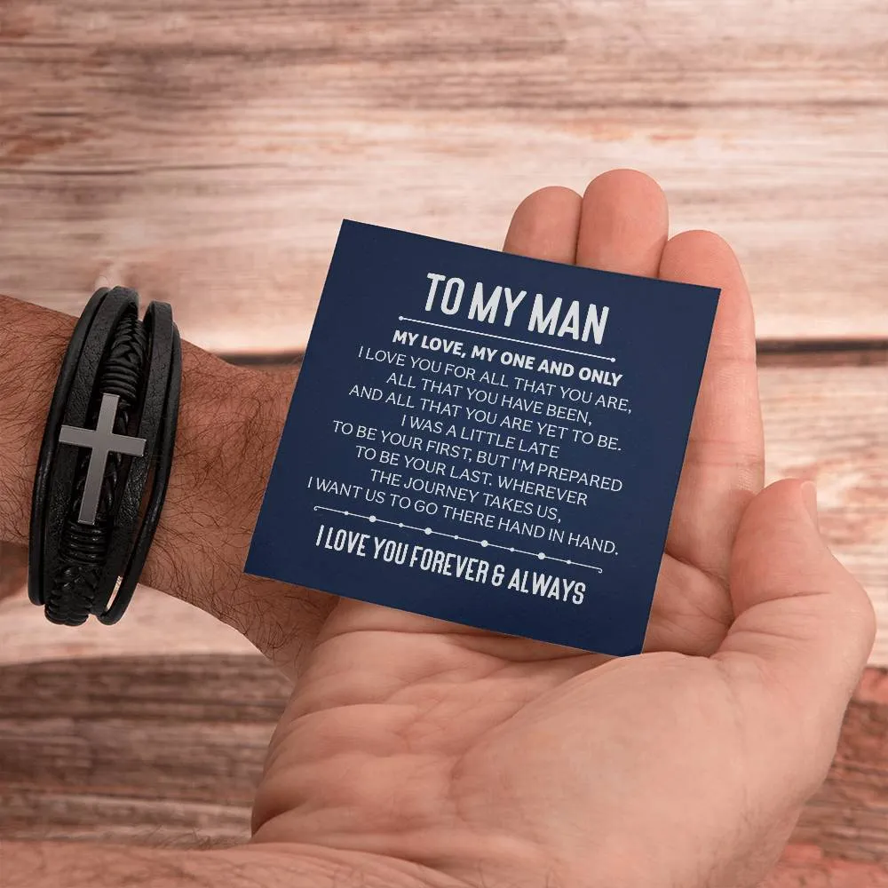 To My Man Men's Cross Bracelet - My Love, My One and Only Men's Cross Bracelet