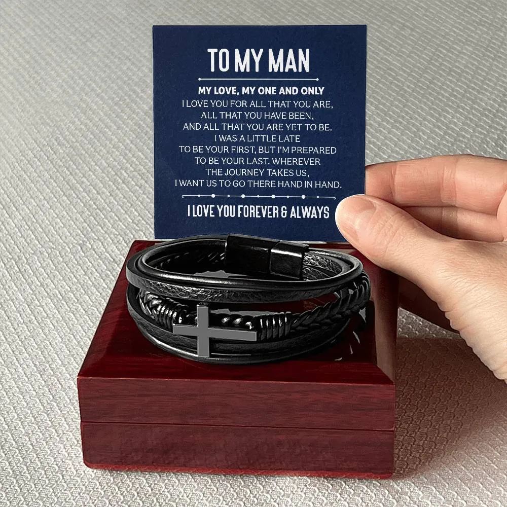 To My Man Men's Cross Bracelet - My Love, My One and Only Men's Cross Bracelet