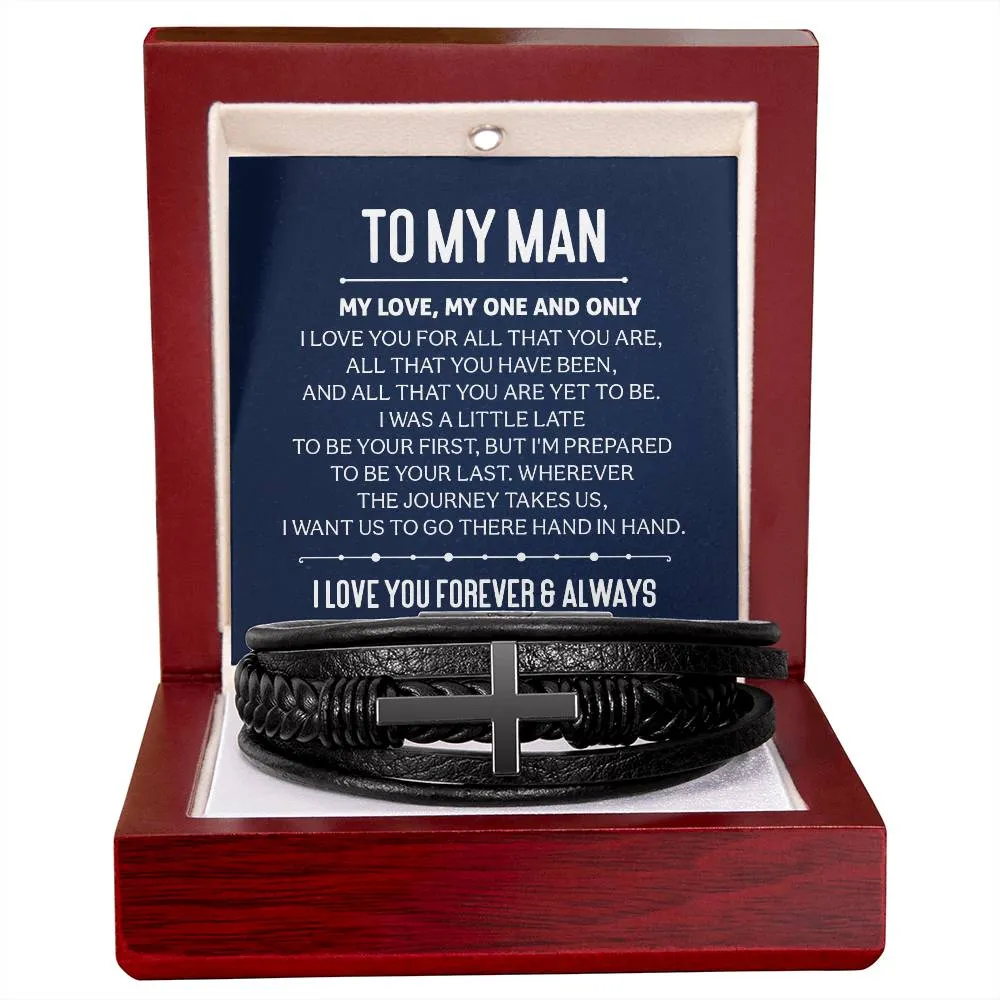 To My Man Men's Cross Bracelet - My Love, My One and Only Men's Cross Bracelet